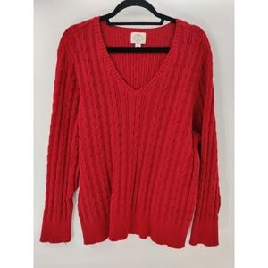 St Johns Bay Red‎ Cable Knit V Neck Long Sleeve Sweater Plus Size 3X